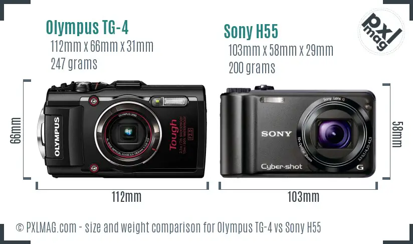 Olympus TG-4 vs Sony H55 size comparison