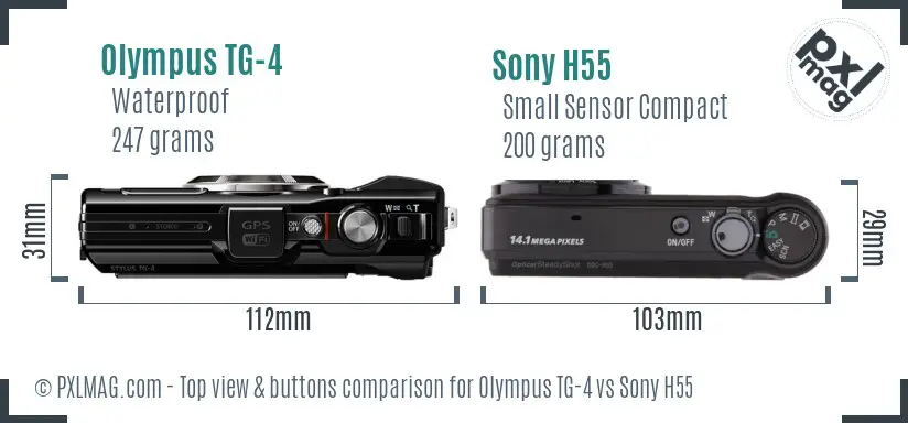 Olympus TG-4 vs Sony H55 top view buttons comparison