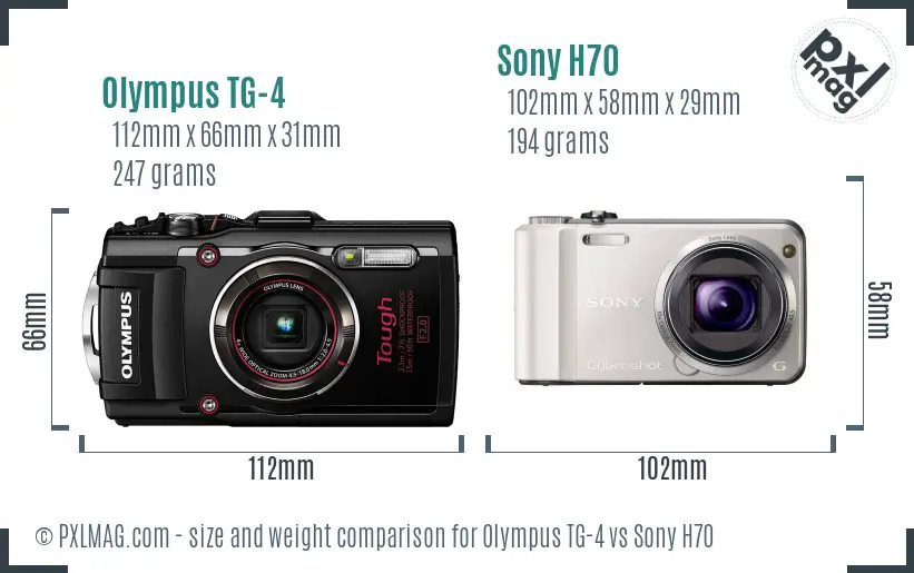 Olympus TG-4 vs Sony H70 size comparison