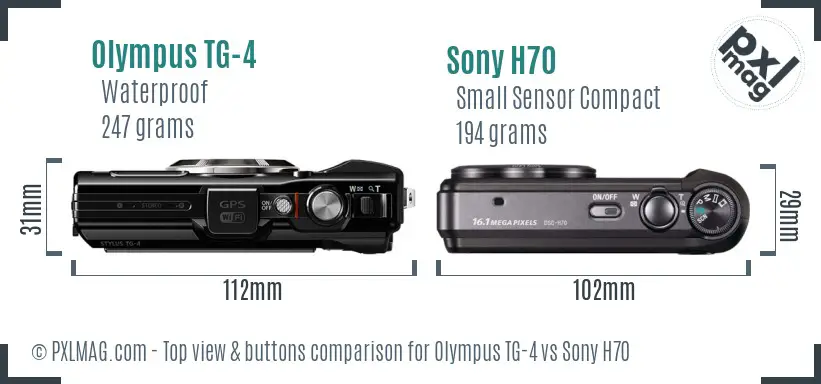 Olympus TG-4 vs Sony H70 top view buttons comparison