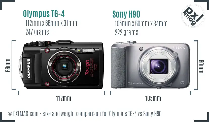 Olympus TG-4 vs Sony H90 size comparison