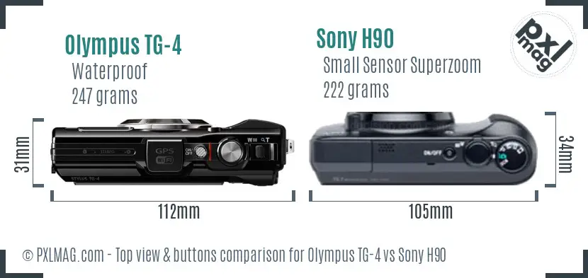 Olympus TG-4 vs Sony H90 top view buttons comparison