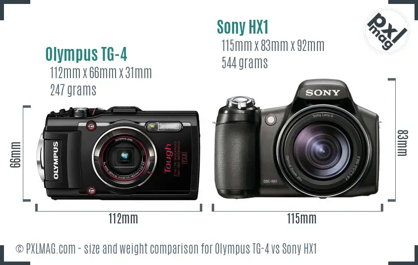Olympus TG-4 vs Sony HX1 size comparison