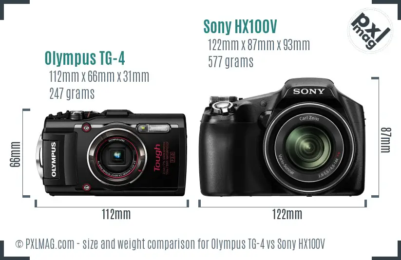 Olympus TG-4 vs Sony HX100V size comparison