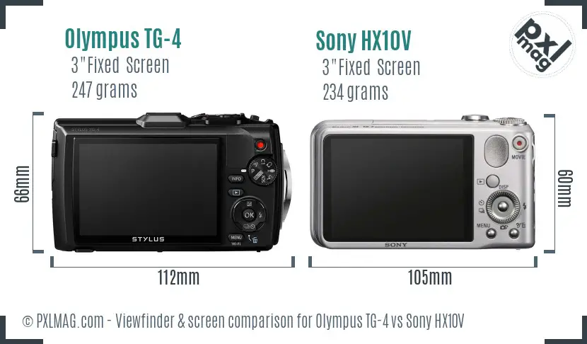 Olympus TG-4 vs Sony HX10V Screen and Viewfinder comparison