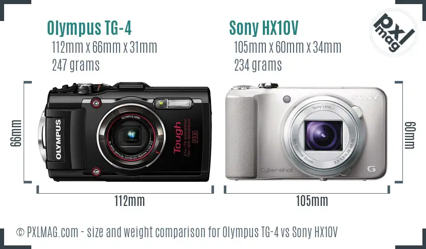 Olympus TG-4 vs Sony HX10V size comparison