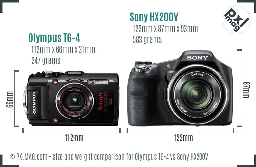 Olympus TG-4 vs Sony HX200V size comparison
