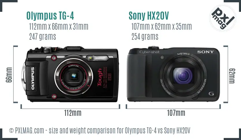 Olympus TG-4 vs Sony HX20V size comparison