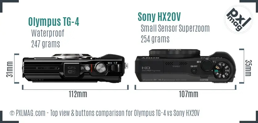 Olympus TG-4 vs Sony HX20V top view buttons comparison