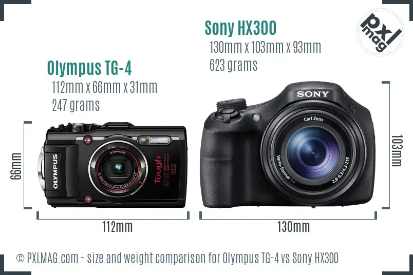 Olympus TG-4 vs Sony HX300 size comparison