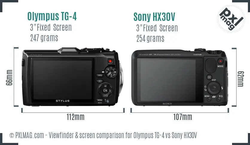 Olympus TG-4 vs Sony HX30V Screen and Viewfinder comparison