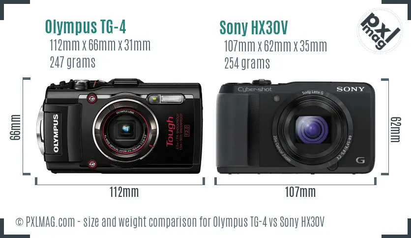 Olympus TG-4 vs Sony HX30V size comparison