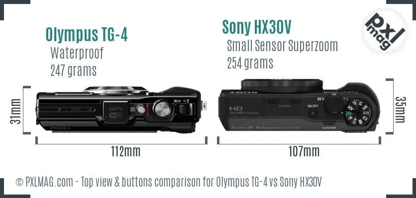 Olympus TG-4 vs Sony HX30V top view buttons comparison