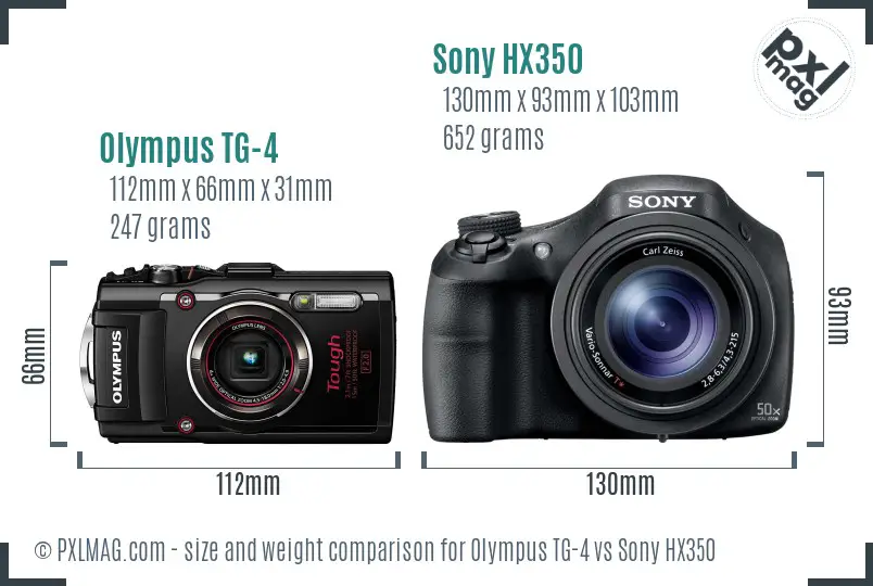 Olympus TG-4 vs Sony HX350 size comparison