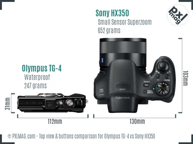 Olympus TG-4 vs Sony HX350 top view buttons comparison