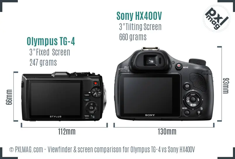 Olympus TG-4 vs Sony HX400V Screen and Viewfinder comparison