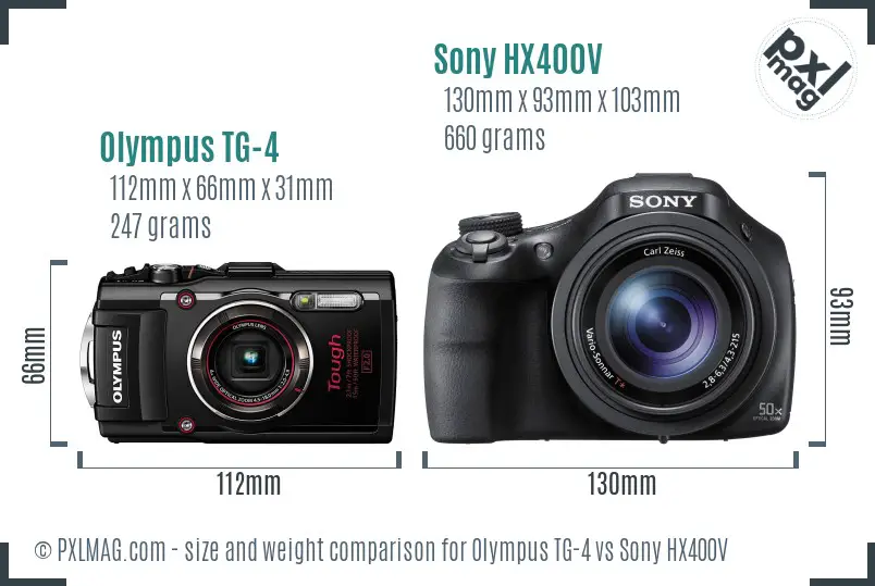 Olympus TG-4 vs Sony HX400V size comparison