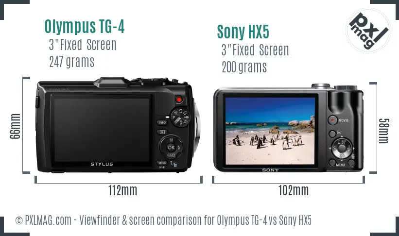 Olympus TG-4 vs Sony HX5 Screen and Viewfinder comparison
