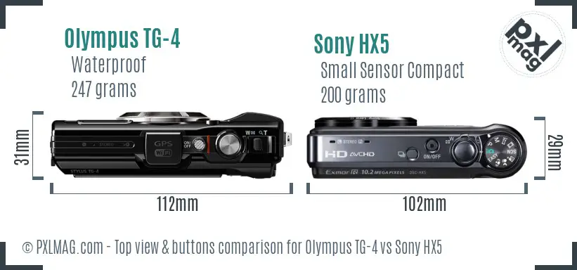 Olympus TG-4 vs Sony HX5 top view buttons comparison