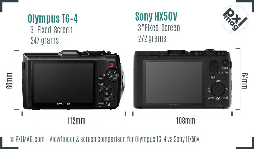 Olympus TG-4 vs Sony HX50V Screen and Viewfinder comparison