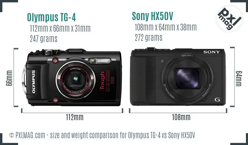 Olympus TG-4 vs Sony HX50V size comparison