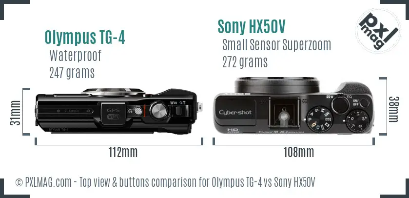 Olympus TG-4 vs Sony HX50V top view buttons comparison