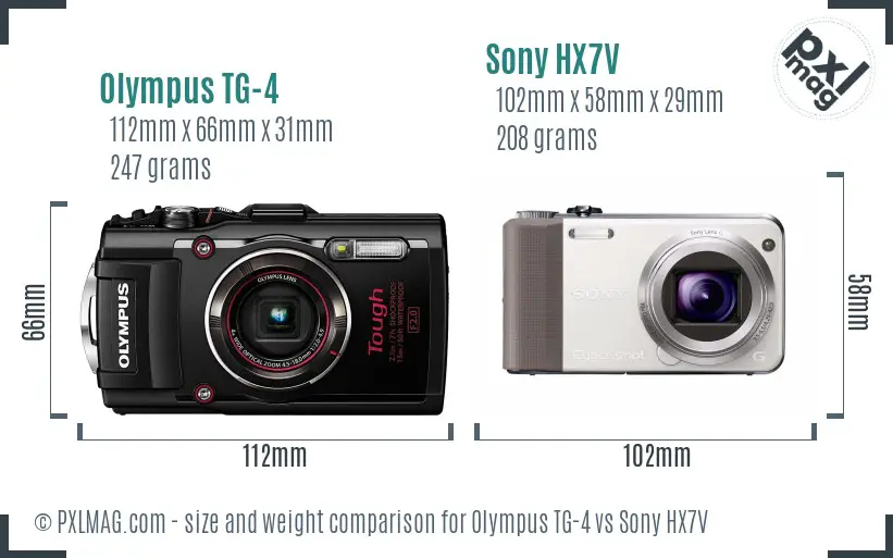 Olympus TG-4 vs Sony HX7V size comparison