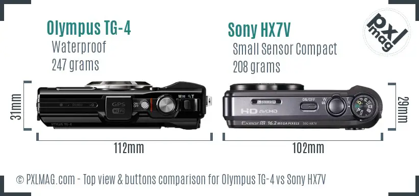 Olympus TG-4 vs Sony HX7V top view buttons comparison
