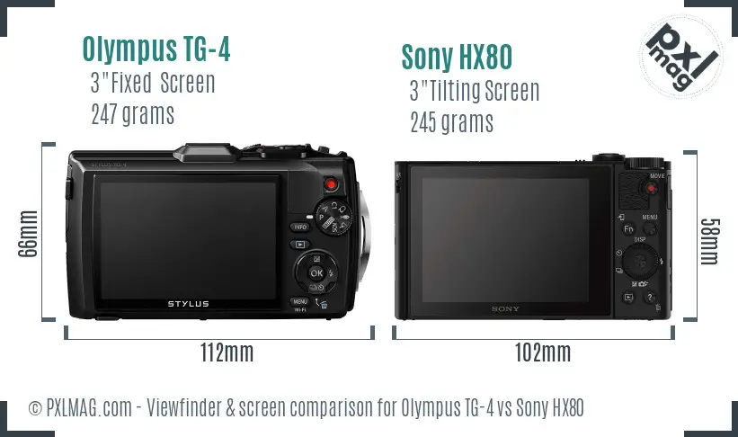 Olympus TG-4 vs Sony HX80 Screen and Viewfinder comparison