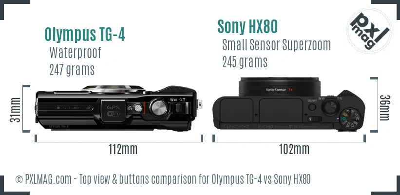 Olympus TG-4 vs Sony HX80 top view buttons comparison