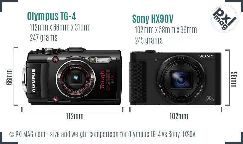 Olympus TG-4 vs Sony HX90V size comparison
