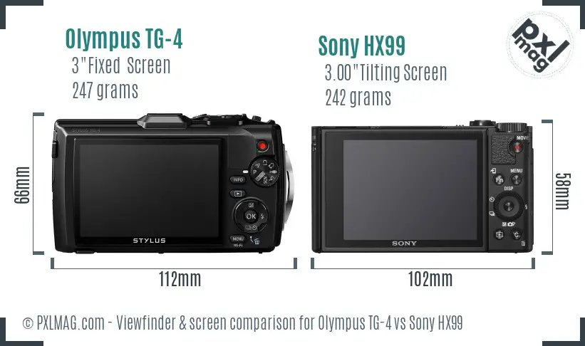Olympus TG-4 vs Sony HX99 Screen and Viewfinder comparison Olympus TG-4 vs Sony HX99 Screen and Viewfinder comparison