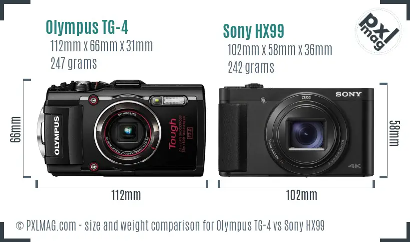 Olympus TG-4 vs Sony HX99 size comparison Olympus TG-4 vs Sony HX99 size comparison
