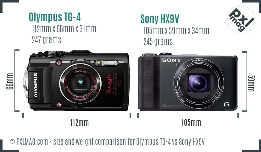 Olympus TG-4 vs Sony HX9V size comparison