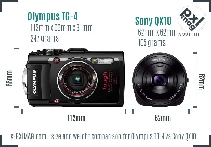 Olympus TG-4 vs Sony QX10 size comparison