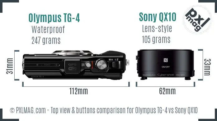 Olympus TG-4 vs Sony QX10 top view buttons comparison