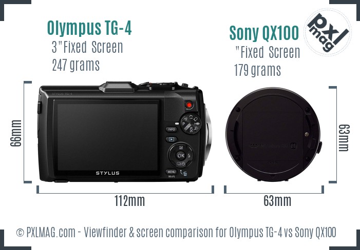 Olympus TG-4 vs Sony QX100 Screen and Viewfinder comparison