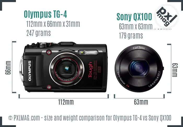 Olympus TG-4 vs Sony QX100 size comparison