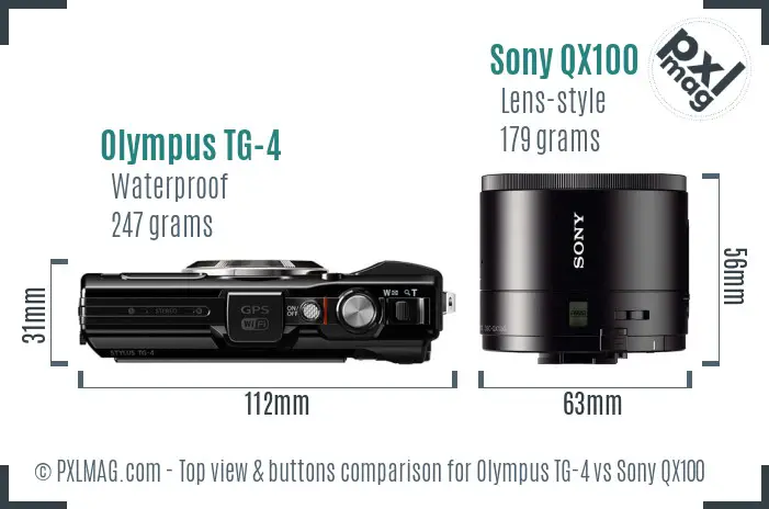 Olympus TG-4 vs Sony QX100 top view buttons comparison