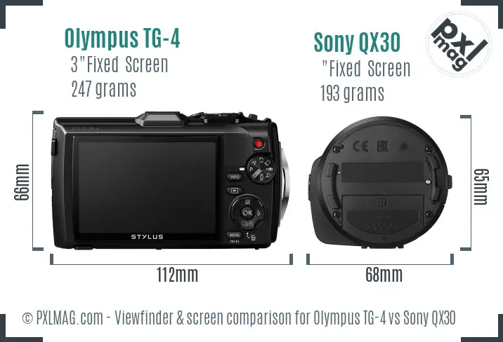 Olympus TG-4 vs Sony QX30 Screen and Viewfinder comparison