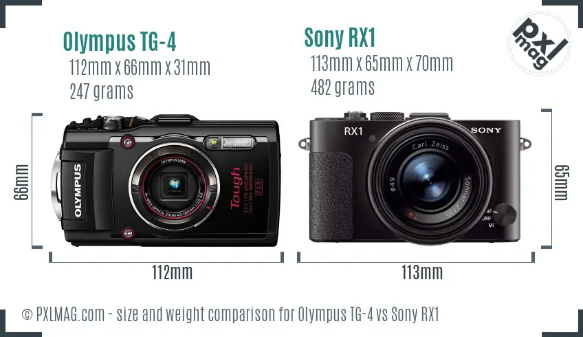Olympus TG-4 vs Sony RX1 size comparison