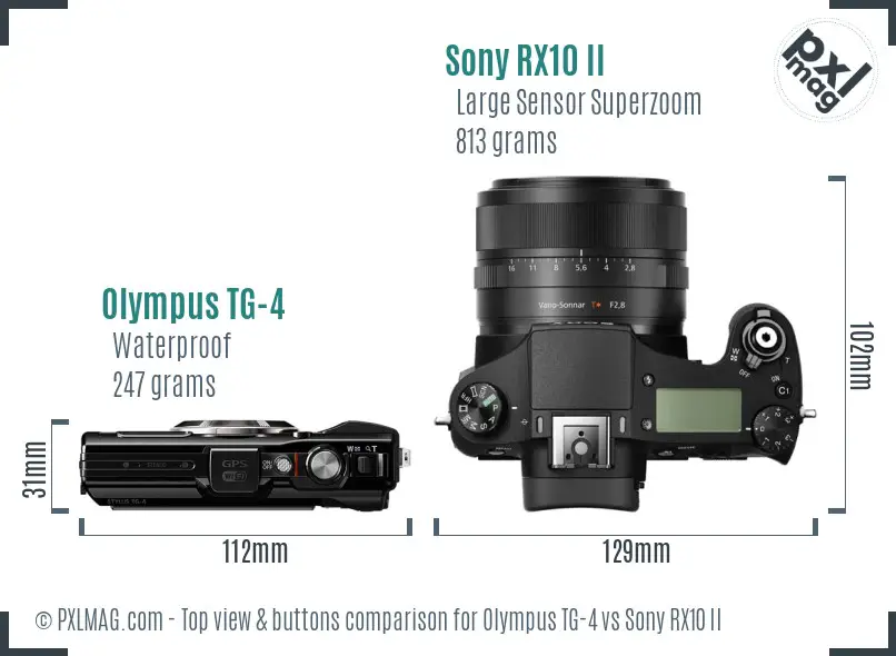 Olympus TG-4 vs Sony RX10 II top view buttons comparison