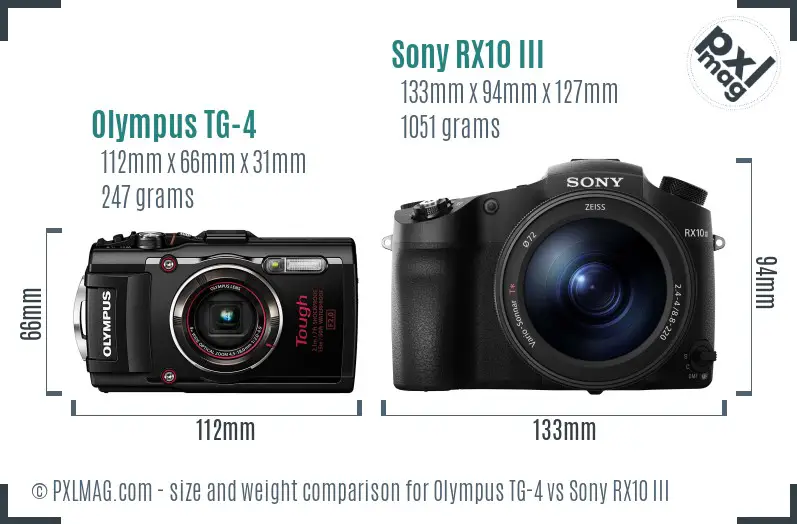 Olympus TG-4 vs Sony RX10 III size comparison