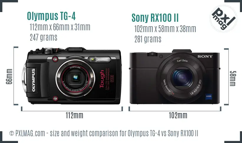 Olympus TG-4 vs Sony RX100 II size comparison