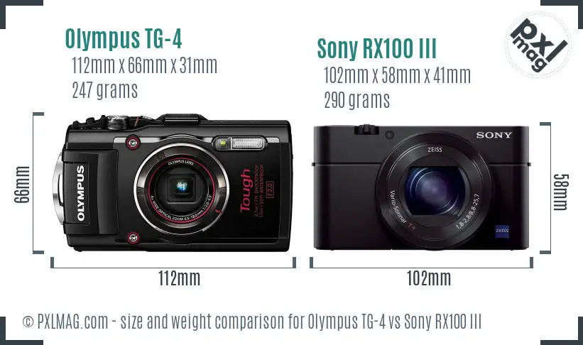 Olympus TG-4 vs Sony RX100 III size comparison
