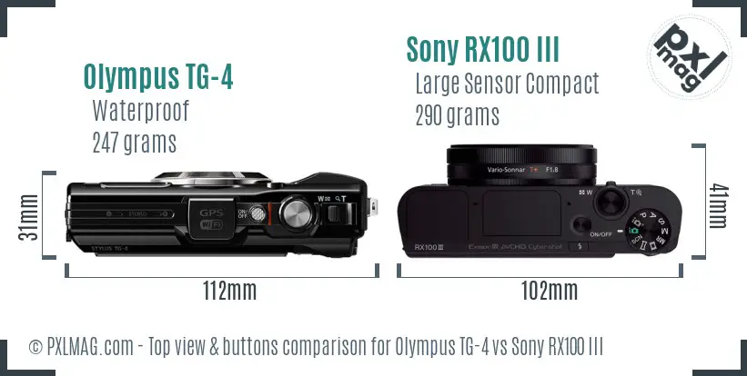 Olympus TG-4 vs Sony RX100 III top view buttons comparison