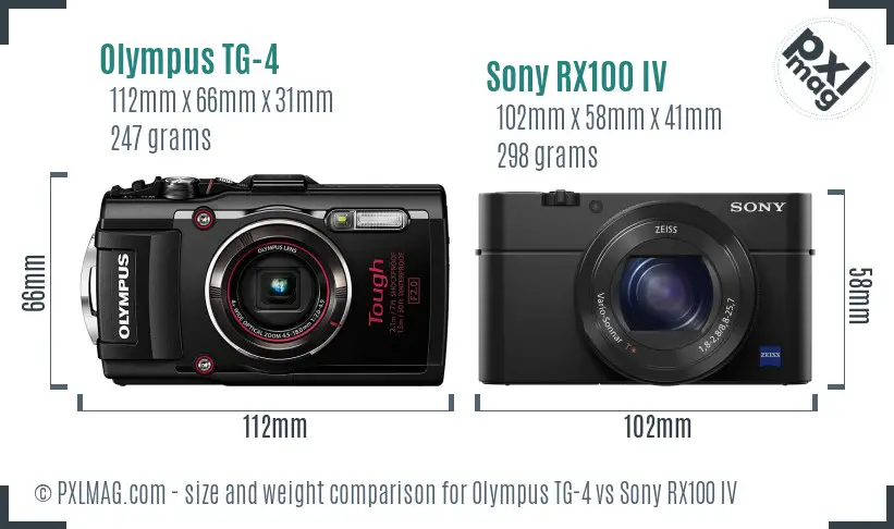 Olympus TG-4 vs Sony RX100 IV size comparison