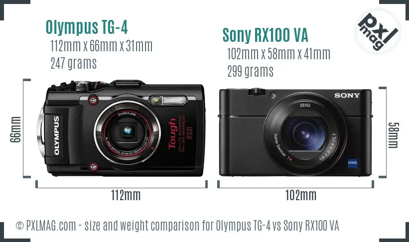 Olympus TG-4 vs Sony RX100 VA size comparison