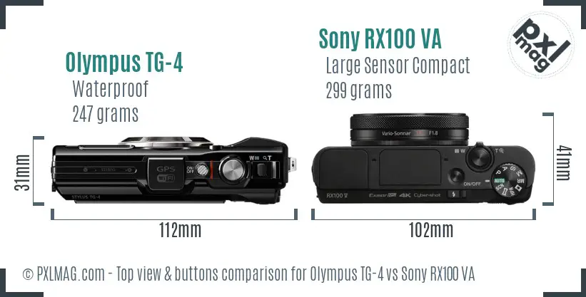 Olympus TG-4 vs Sony RX100 VA top view buttons comparison