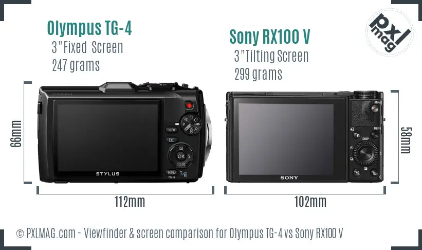 Olympus TG-4 vs Sony RX100 V Screen and Viewfinder comparison